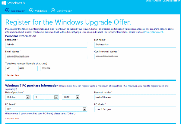Windows 7 PC purchase information